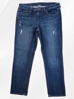 Jennifer Lopez Distressed Boyfriend Straight Leg Mid-Rise Stretch Jeans ~ 8